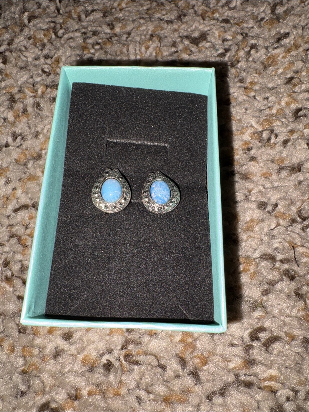 Vintage Faux Blue Opal clip on Earrings by Avon